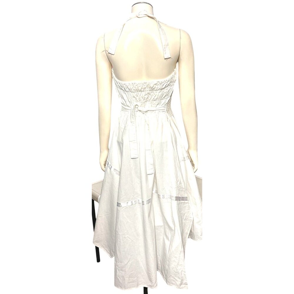 CCC Handmade White Halter Embroidered Floral Dress Asymmetrical Hi Lo Hem Trendy - Picture 4 of 12